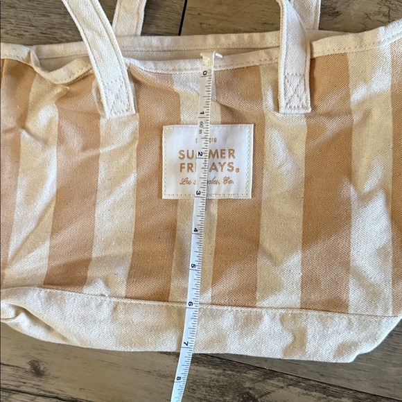 Summer Fridays Beige & White Striped Canvas Tote Bag - Picture 3 of 8